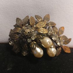 Vintage Vendome Brooch, Metal, Crystals, Pearls
