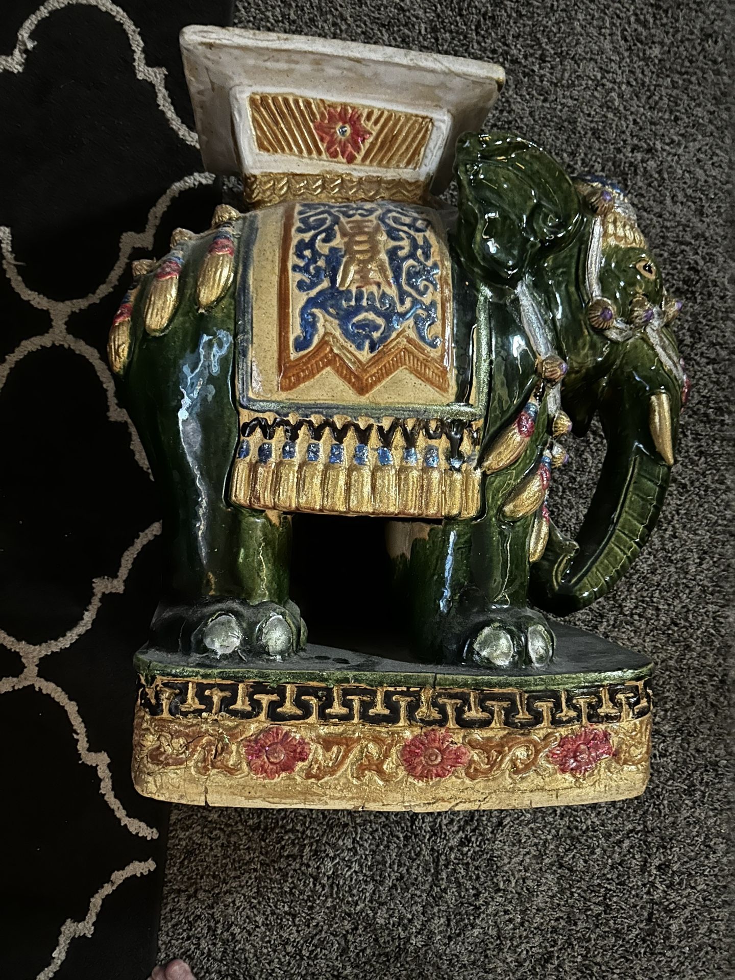 Vintage Decorated Large Ceramic Elephant Garden /Seat Table