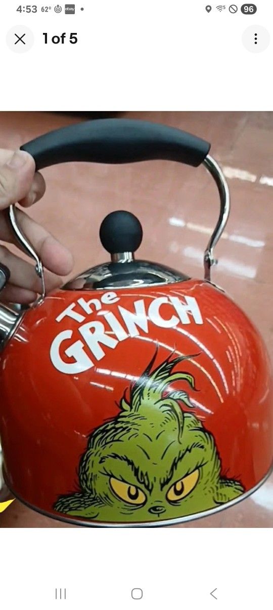 New red the grinch tea kettle teapot.  
stainless steel teapot