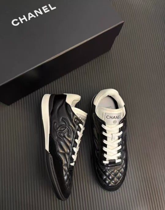 Chanel 25S De Trainers Round Toe Lace Up Flat Low Top Life Casual Shoes Women's Black