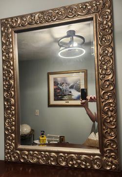 Antique/Vintage Beveled Glass Mirror Gold Frame (2)