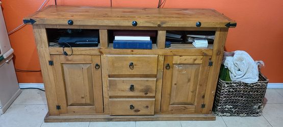 Rustic entertainment center & trunk (table)