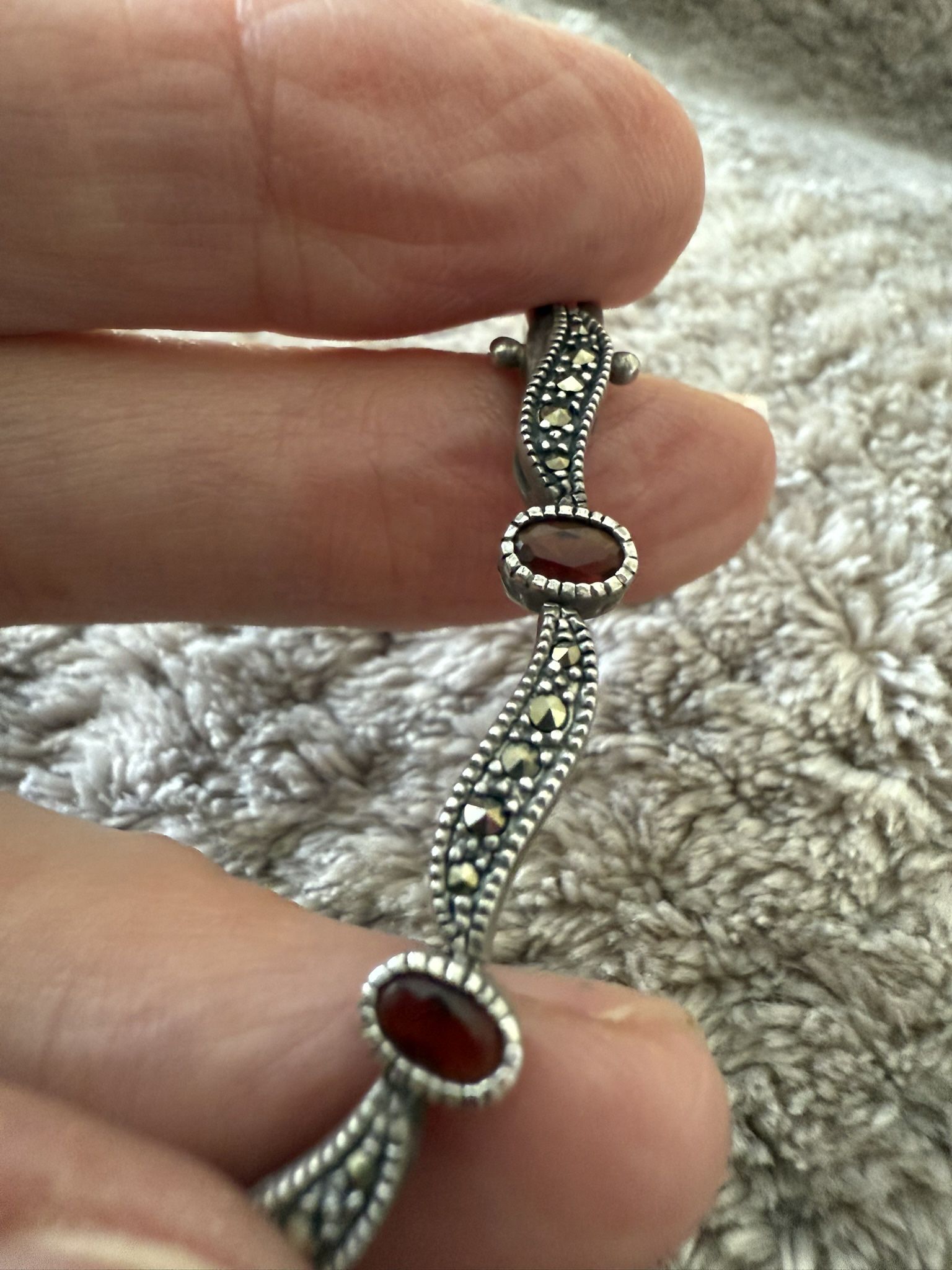 Vintage Sterling Silver Marcasite Bracelet With Gemstones (Garnets?)