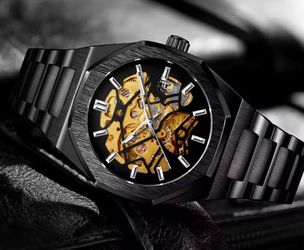 Luxury Skeleton Automatic Watch – Black Stainless Steel Men’s Watch