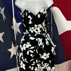 New Strapless Floral Black Dress