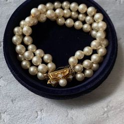 Vintage 3 Strand Genuine Pearl and 14k Bracelet 