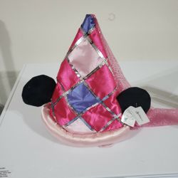 Minnie Mouse Princess Ears Pink Satin Medieval Hat w Argyle Sequin Glitter Scarf