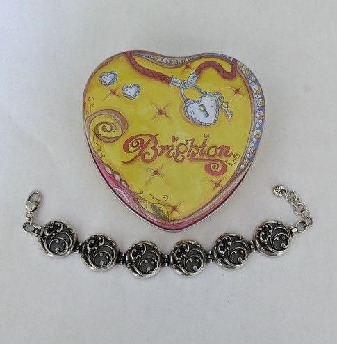 Brighton Silver Tone 8" Bracelet Includes Yellow Pink Tin 