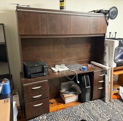 Pemberly Row 72W wood office desk with a hutch in mocha cherry