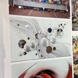 White circles tempered glass wall Art 60”x36”