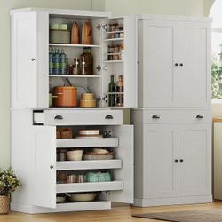 White Kitchen Pantry Storage Cabinet – Large 2-Piece