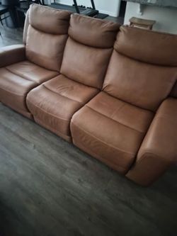 Tan Leather Reclining Sofa