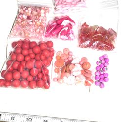 Lot Of Pink And Red Plastic Beads 