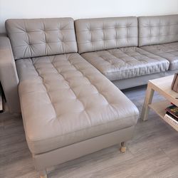 Moving sale - large IKEA MORABO Leather Sectional Sofa with Chaise - Gray / Mushroom $799