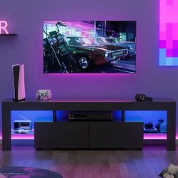 62 in. Cyber Vibe Black TV Stand Fits TV's up to 70 in. Multicolor Bulid-In LED With Glass Shelves brand new in box $120 