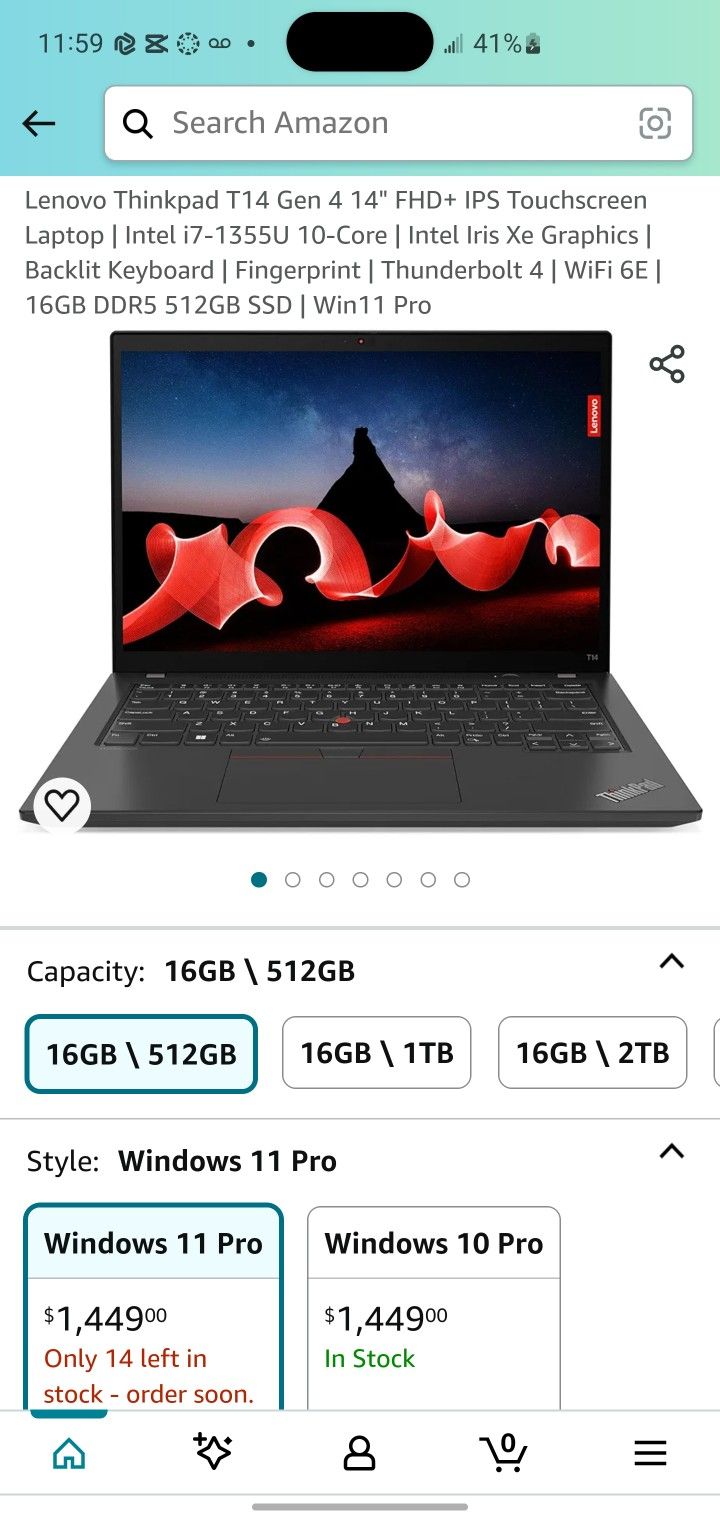 Lenovo Thinkpad T14 Gen 4 14" FHD+ IPS Touchscreen Laptop | Intel i7-1355U 10-Core | Intel Iris Xe Graphics | Backlit Keyboard | Fingerprint | Thunder