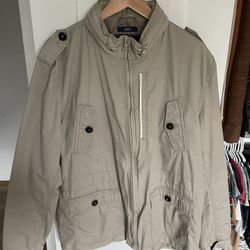 Mens Size L Khaki Zip Up Jacket