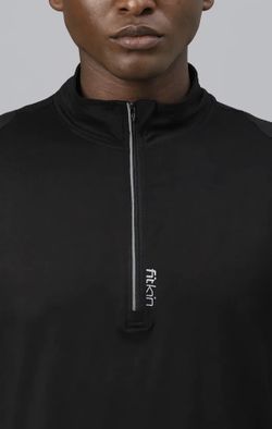 FITKIN MEN'S BLACK HIGH NECK FRONT ZIPPER FULL SLEEVES T-SHIRT