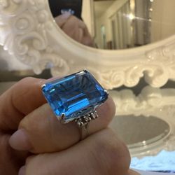 Topaz Blue Diamond Ring 