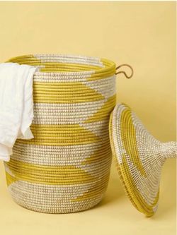 Large Handwoven Senegalese Storage Basket with Lid – 18” × 23”