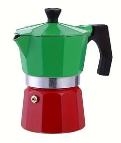 Italian Flag Espresso Moka / Vintage-Style Red & Green Octagon Coffee Maker - Thick Handle