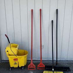 Industrial Cleaning Janitorial Supplies, Mop Bucket, Brooms