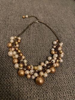 Gold and Cream Pearl Cluster Statement Necklace