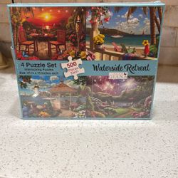 Puzzles, Waterside Retreat Scenes, 4 Puzzle Box