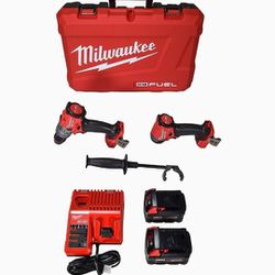Milwaukee 3697-22 18V Lithium-Ion Brushless Cordless Hammer Drill and Impact Driver Combo Kit (2-Tool) with (2) 5.0Ah Batteries, Charger & Tool Case 