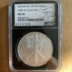 2008 W Burnished Silver Eagle MS70