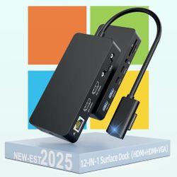Microsoft Surface Dock Triple Displays Dual HDMI+VGA with Power Adapter, Surface pro Docking Station for Microsoft Surface Pro 11/10/9/8/X/7/6/5/4, Su