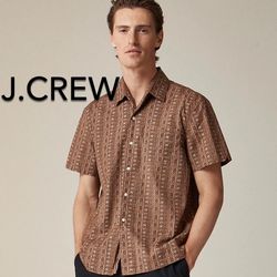 🌞(NEW) MEN’S J.CREW SHORT SLEEVE SECRET WASH COTTON POPLIN CAMP-COLLAR SHIRT - SIZE: LARGE (MSRP: $98) 🌞