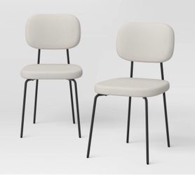 Set of 2 Upholstered with Metal Base Dining Chair Cream Boucle
