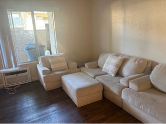 🛋️ Moving Sale – Modern Beige Sofa Set + Ottoman – $600
