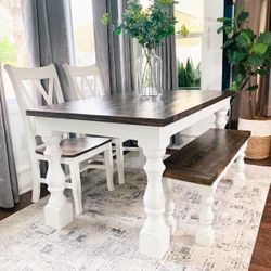 Custom  Dining Table Farm House farmhouse Modern Rustic Set Bench Restoration Hardware Breakfast Oval Table Solid Wood Custom Handcrafted Counter Bar 