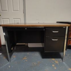 Black Desk with Wood Grain Finish