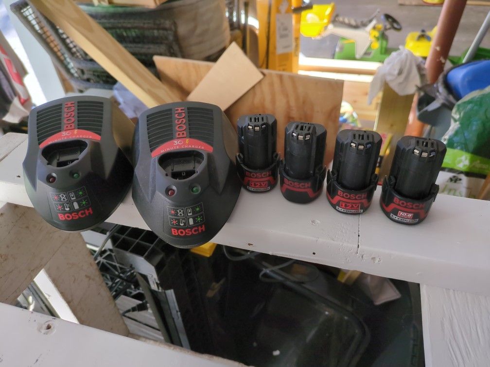 Bosch 12 chargers and Batteries