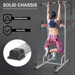 Adjustable Dip Stand Power Tower - 6 in 1 Multifunctional Home Gym Fitness Equipment 