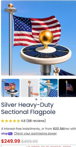 Heavy duty 20 Ft sectional flagpole kit Brand new 
Heavy duty 20 Ft sectional flagpole kit Quick and Hassle-Free Installation: Our sectional flagpoles