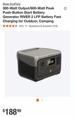 Shop EcoFlow 300-Watt Output/600-Watt Peak Push-Button Start Battery Generator RIVER 2 LFP Battery Fast Charging for Outdoor, Camping
