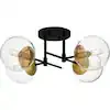 21.88 in. 4-Light Matte Black and Natural Wood Vanity Light