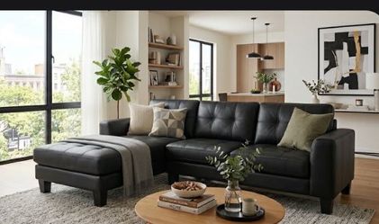 New in box!!! Black faux Leather Sectional Sofa with chaise