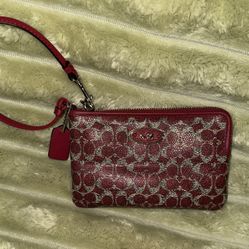 NWOT Coach Red & Silver Leather Wristlet