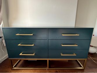 Designer 6-drawer Mid-Century Dresser in Teal/Brass