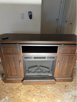 Rustic Farmhouse Electric Fireplace TV Stand - Sliding Barn Doors