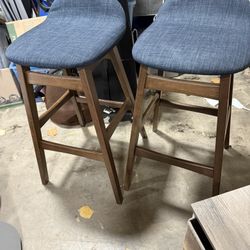  30" Upholstered Fabric & Wood Bar Stool in Navy (Set of 2)