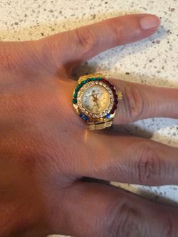 Vintage Iridescent Digits gold tone  Watch Ring