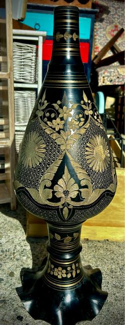 Vintage Etched Brass Vase