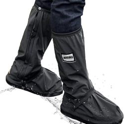 Waterproof Shoe Covers, Reusable & Foldable Rain Boot Shoe Cover with Zipper, Non-Slip, Reflector, Men Women Rain Gear, Black

