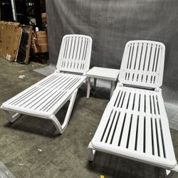 New 3 Pieces White Plastic Outdoor Patio Pool Chaise Lounge Pool Tanning Adjustable Recliner